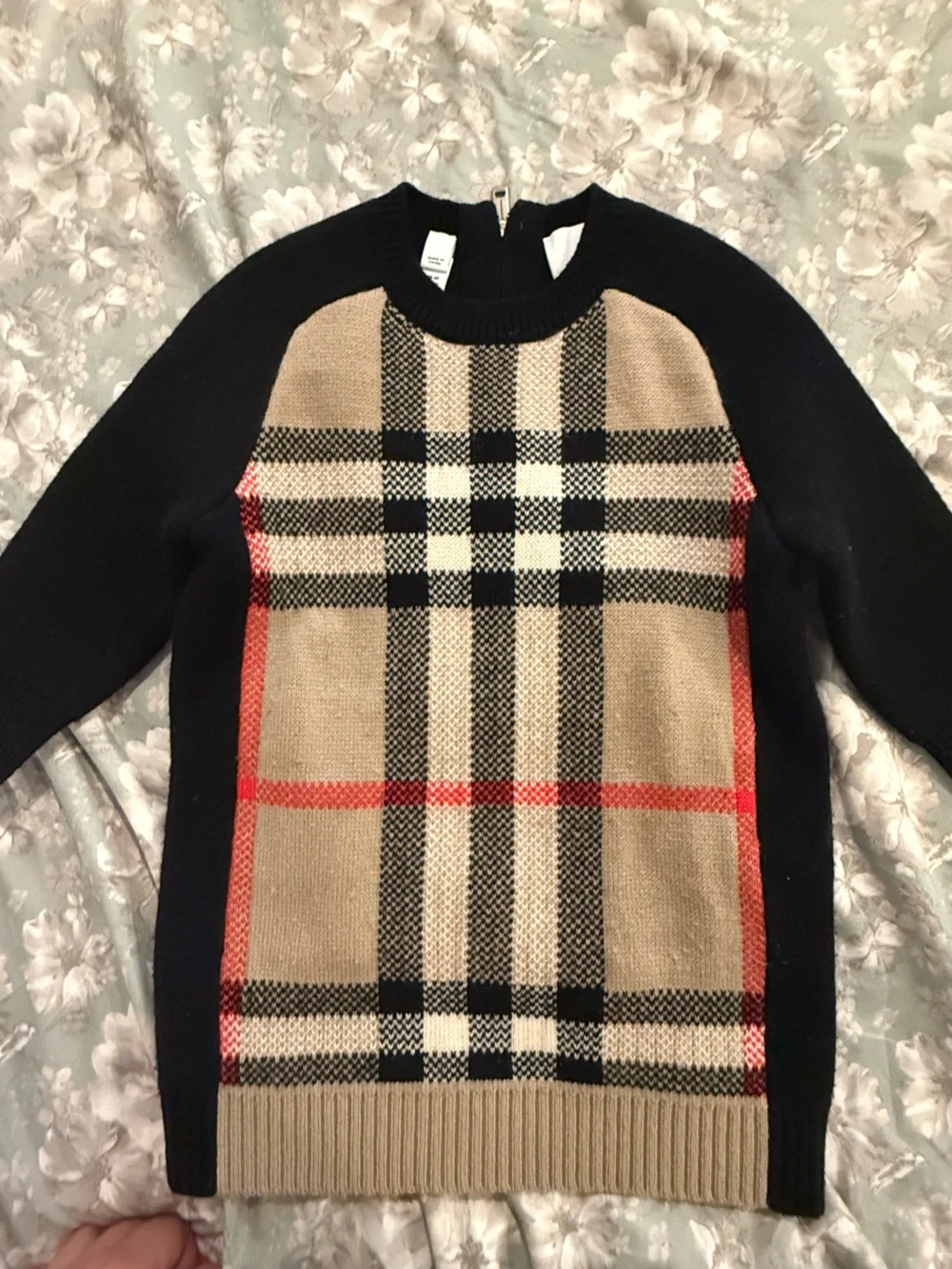 Burberry Black, Beige and Red Plaid Crewneck Dress
